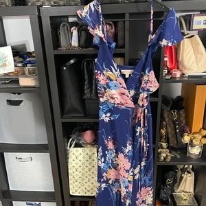 Blue floral print maxi dress